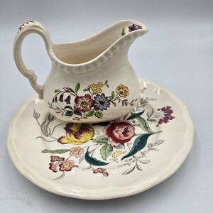 Vtg Copeland Spode Romney Pattern Saucer Plate & Creamer 40s Grandmacore Cottage